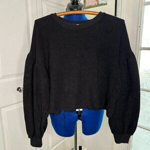 Free People Black Cropped Balloon-Sleeve Sweatshirt